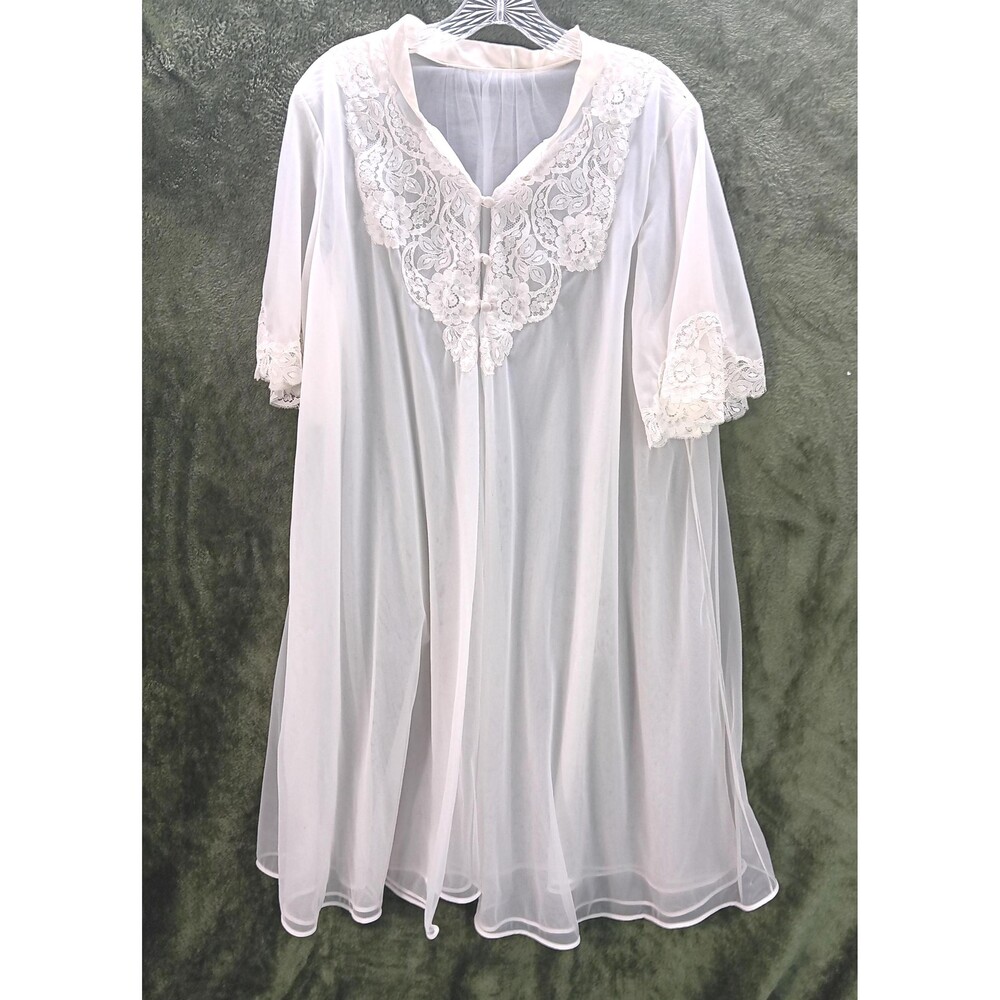 Mid-Century Hollywood Vasserette lingerie, babydoll, robe, white sz Med